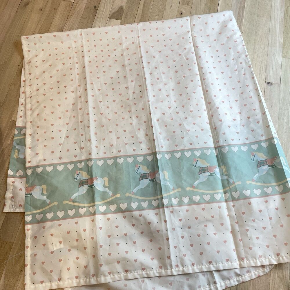 Vintage Fabric Rocking Horse W/ Hearts Shower Curtain Cottagecore Whimsy 72”